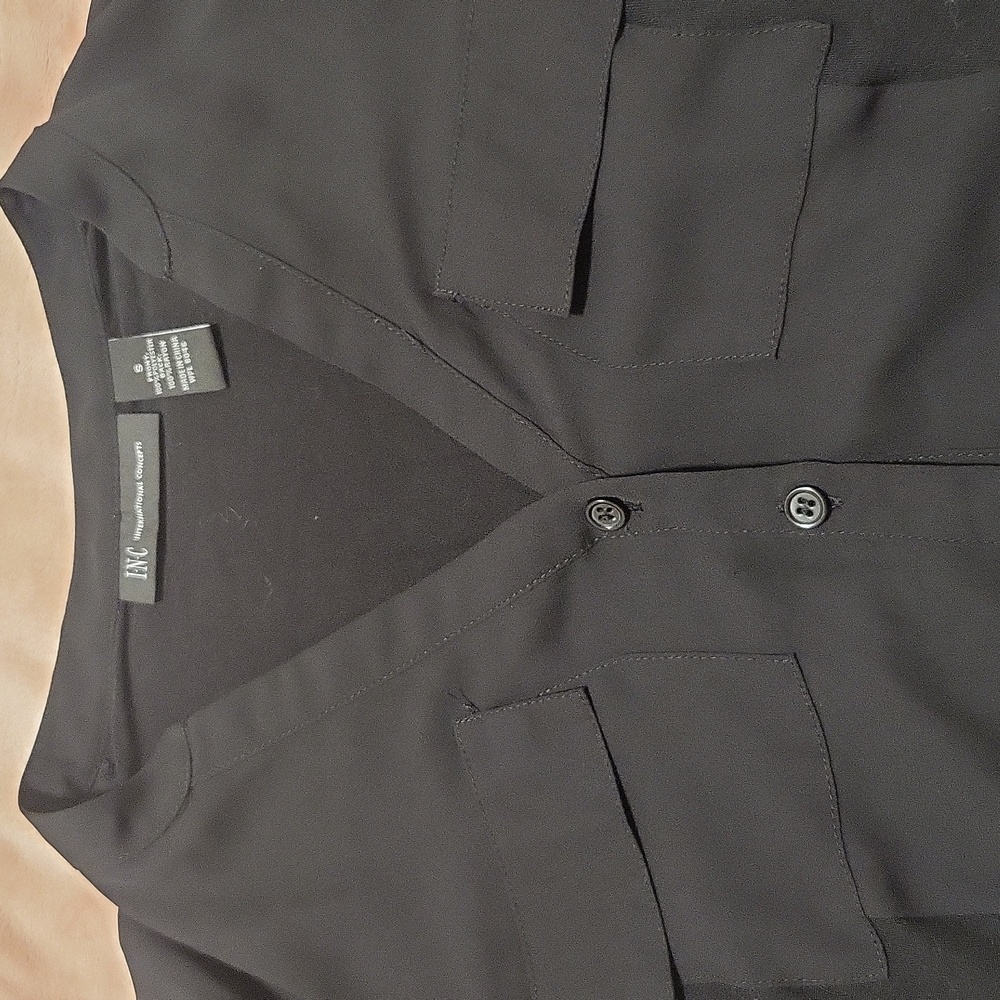 INC International Concepts Black Fitted 3/4 Sleeve Blouse - Picture 5 of 6